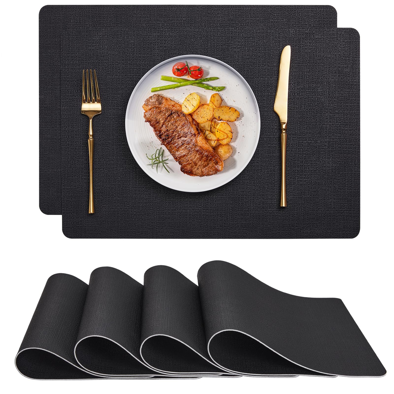 Myir JUN Tischsets Abwaschbar und Untersetzer, Platzsets Abwaschbar Doppelseitigen Platzdeckchen Kunstleder rutschfest Tischset Lederoptik für Speisetisch