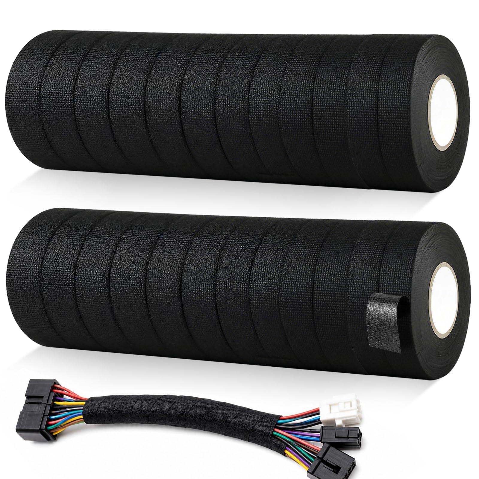 Supkiir 24 Rolls Wiring Harness Tape, 15m x 18mm Black Fabric Tape, Heat Resistant Insulation Wiring Loom Cloth Tapes for Car Vehicle Harness, Noise Damping & Cable Protection