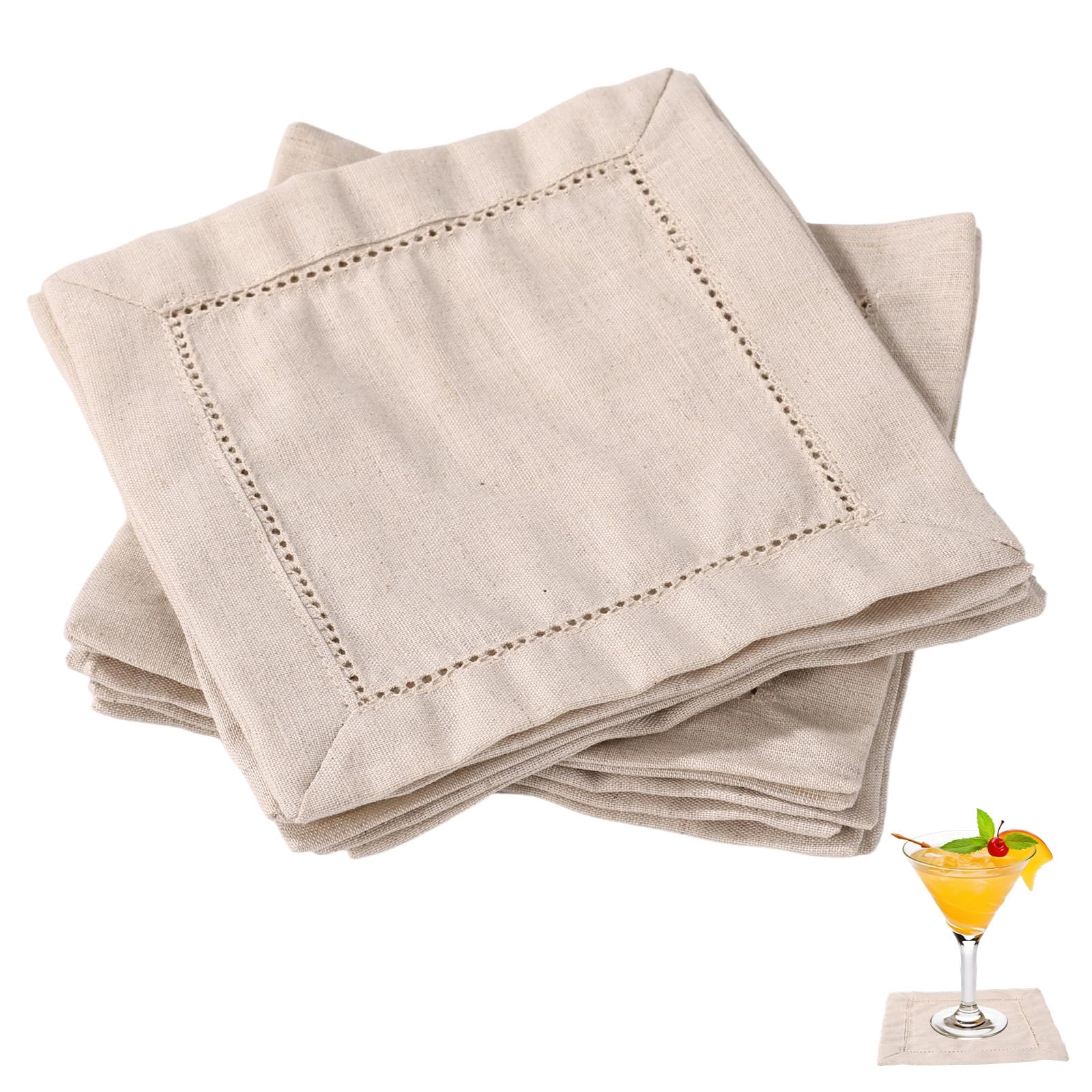 12pcs Linen Feel Cocktail Napkins, Reusable Cotton Cloth Serviettes Napkins โ image 1