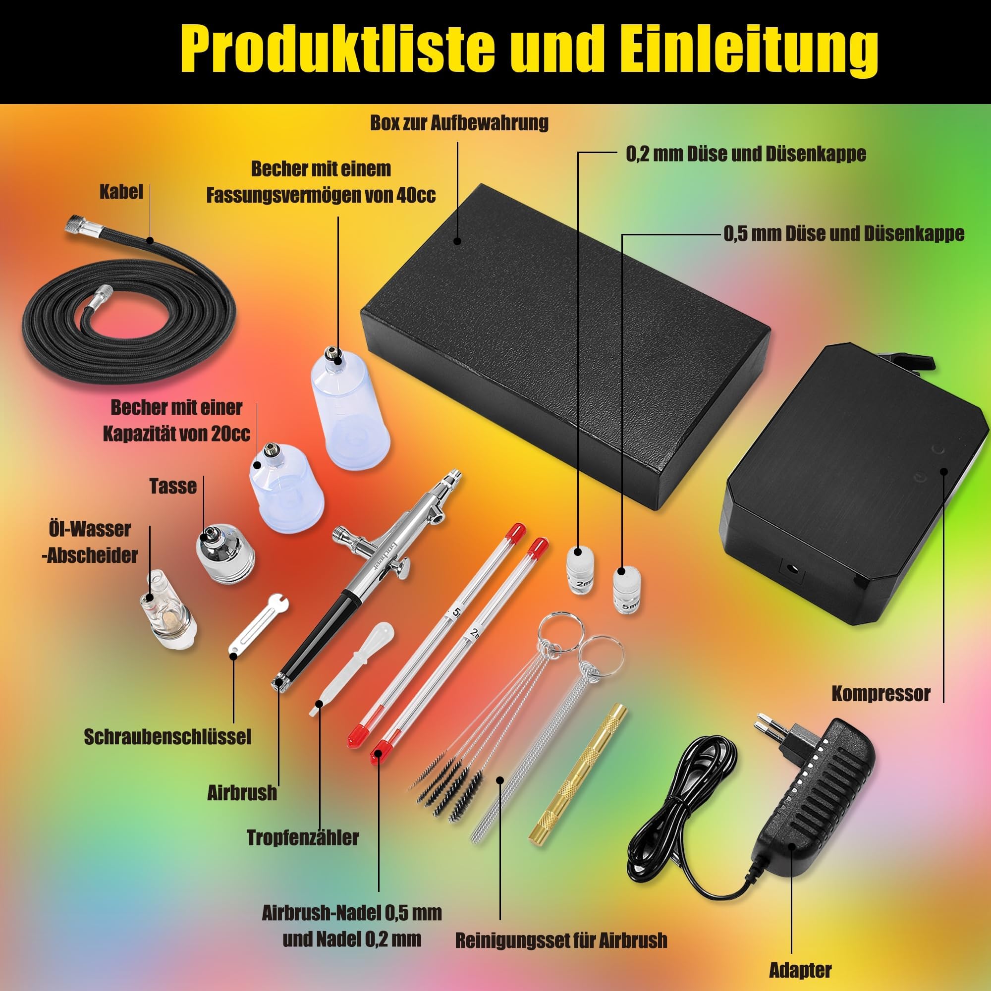 40 PSI Airbrush Set Mit Tragbarem Kompressor Für Kuchendekoration, Makeup, Kunsthandwerk, Nageldesign, Tattoo-Modellierung, Malerei - Dual Action Multi Funktion