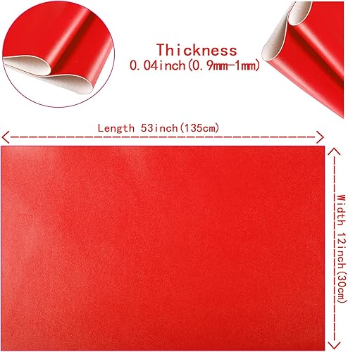 Miniatura 4 de Rollo de hojas de piel sintética color rojo liso liso de 12 x 53 pulgadas, muy adecuado para hacer manualidades, aretes de cuero, lazos, costura