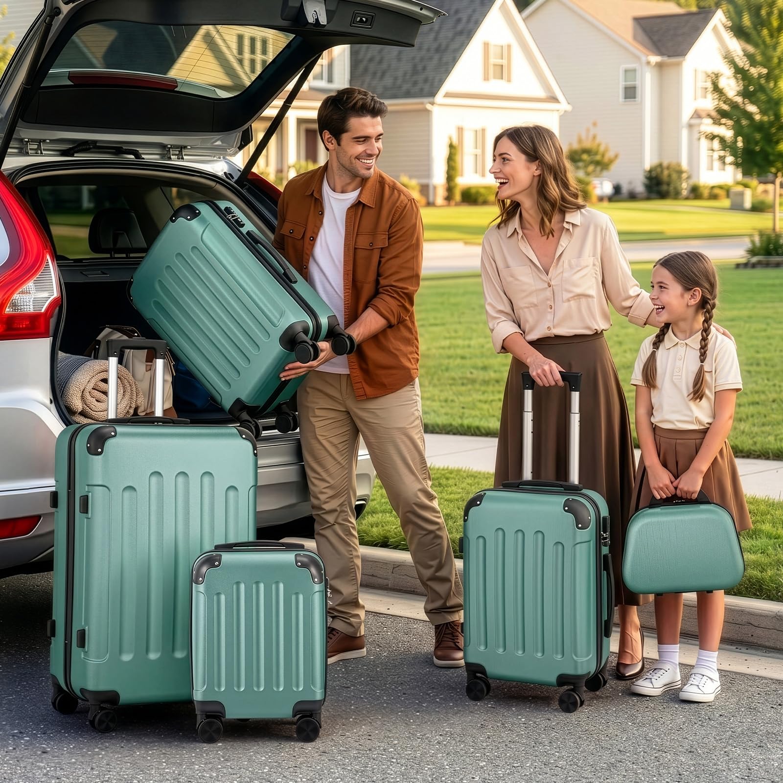 LEADZM Set di Valigie Rigide 5 Pezzi con Beauty Case, Set Valigie con Rinforzi Angolari, Luggage Suitcase Grande 23 kg in ABS (Turchese)