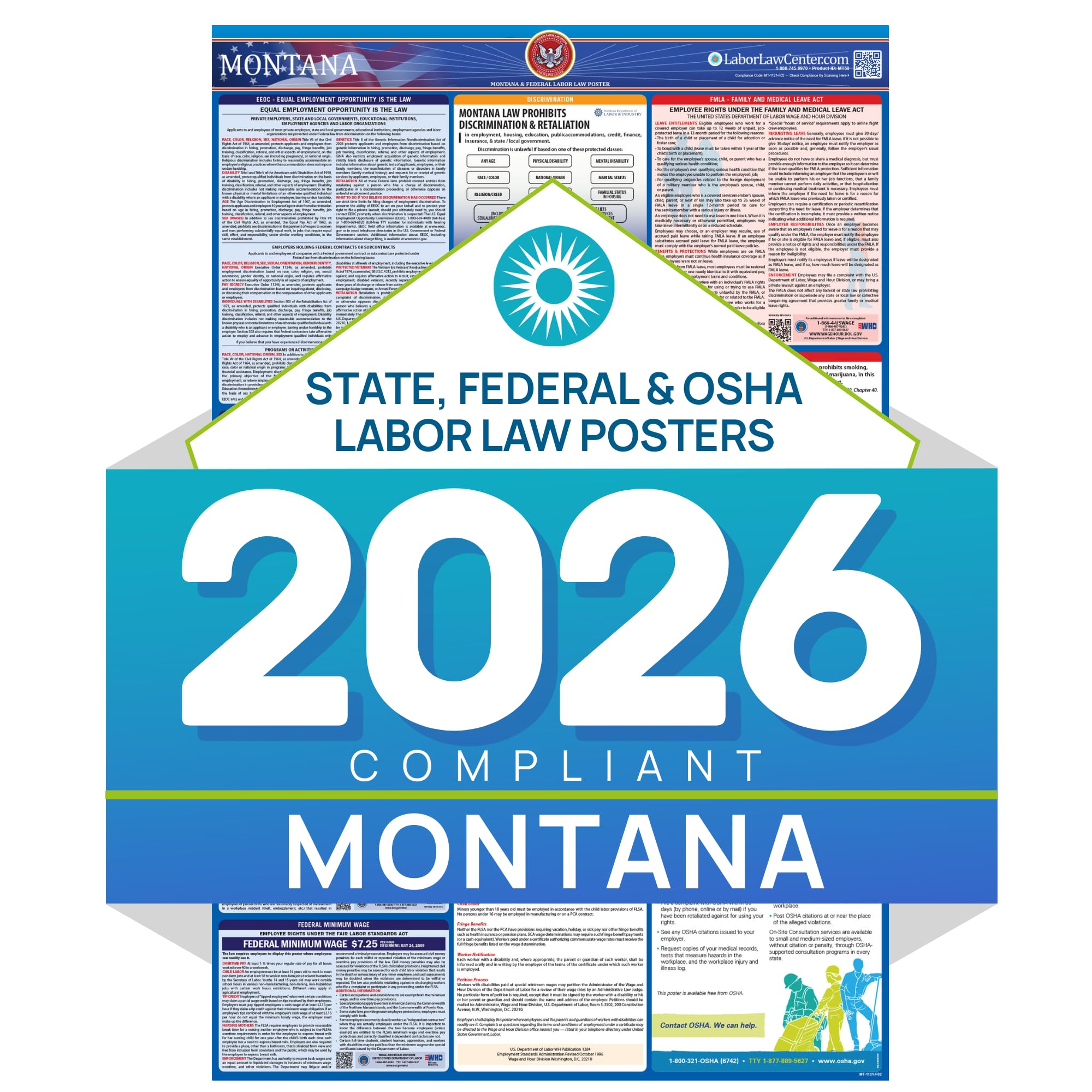 Montana 2026 Labor Law Poster – State & Federal Compliance – OSHA, EEOC, FMLA, Minimum Wage – Durable, Laminated & Waterproof Workplace Employment