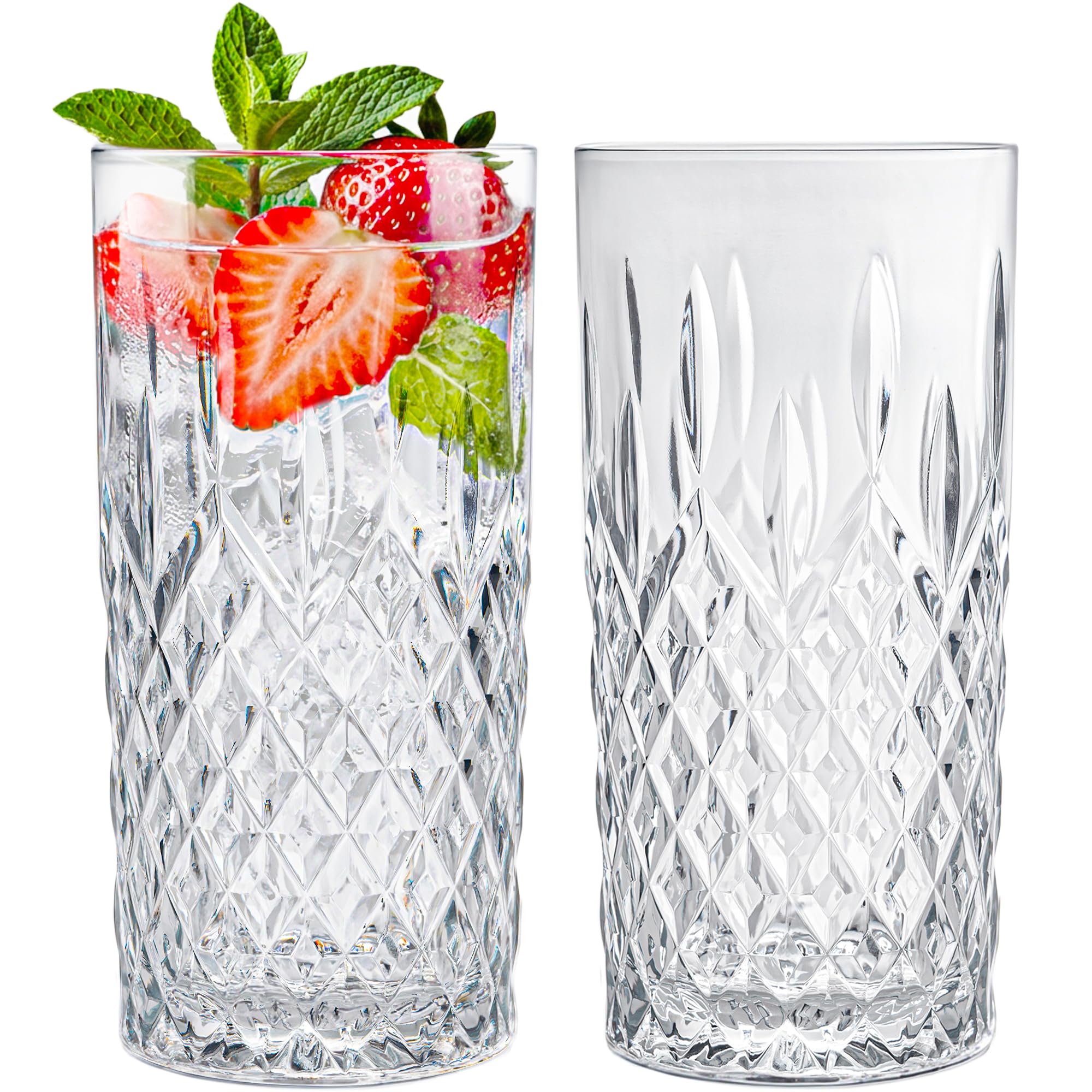 KONZEPT Set de verres 12 pièces, Ensemble de verres à boire 300ml pour eau, jus, latte macchiato, cocktails, Verres à eau cannelés, Verres à jus, Verres à cocktails, Idéal pour la maison & soirées