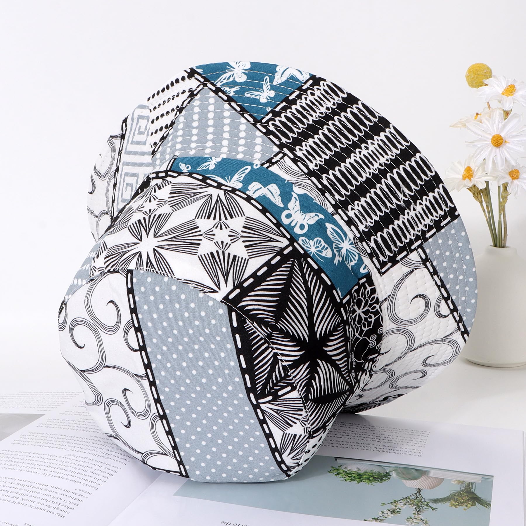 Feng Shui， Chapeaux de Seau pour Femmes - Chapeau de Seau de pêcheur d'extérieur d'été Pliable réversible Chapeau de Seau de Soleil de Plage en Coton pour Les Adolescents