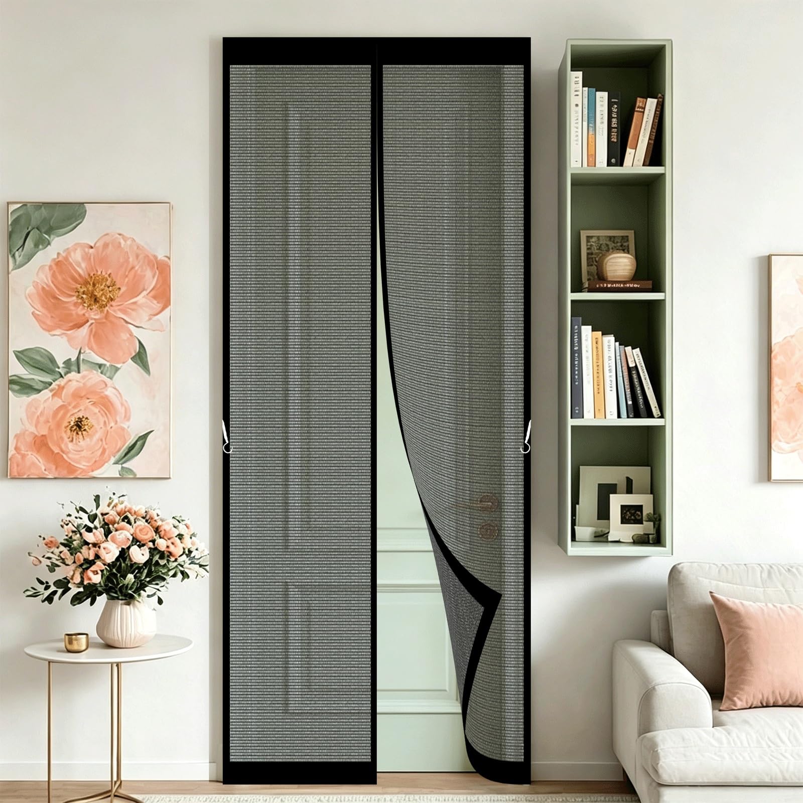 Fly Screens Doors 120 x 220 cm Self-Sealing Mesh Powerful Magnets and Adhesive Strips, Hands-Free Closing Magnetic Door Curtain for Home, Living Room, Bedroom, Workshop, Black