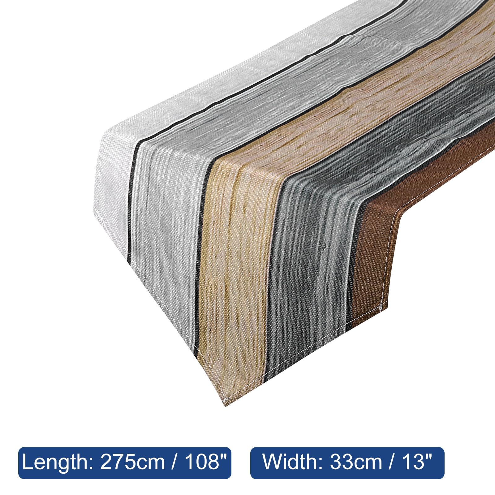 uxcell Table Runner 108" x 13", Retro Cotton Linen Table Runner, Brown & Grey, White/Grey/Beige/Dark Grey/Brown - Image 2