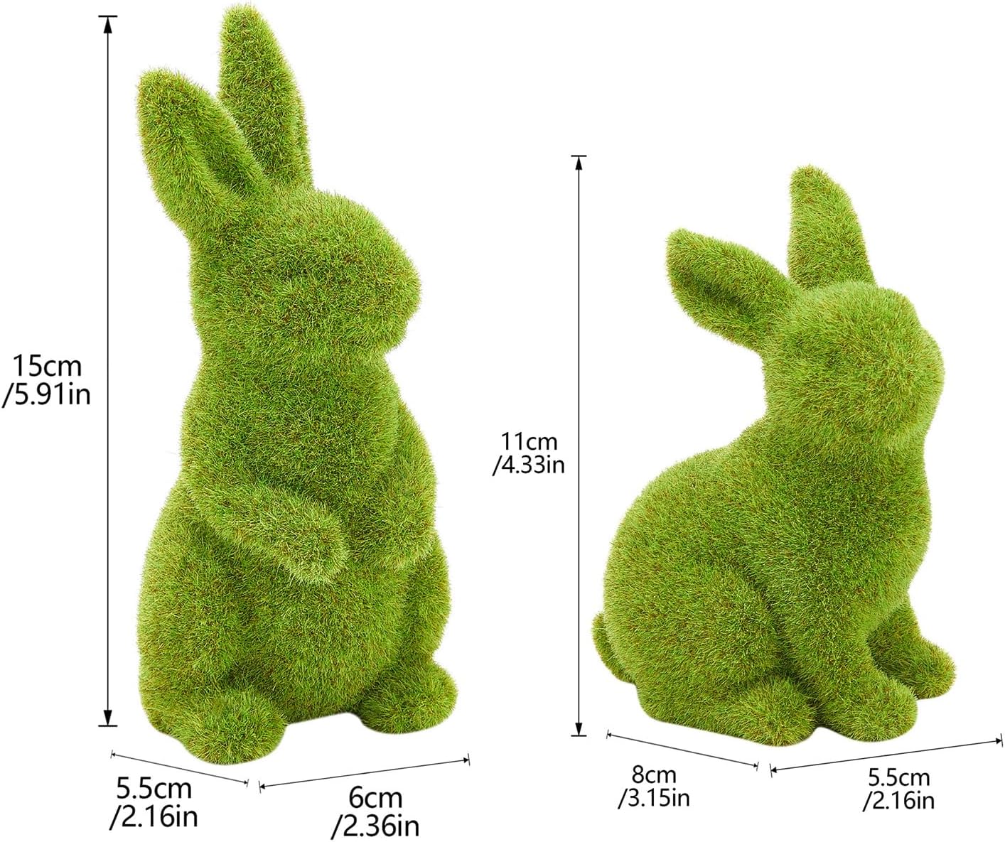 Easter Bunny Decorative Ornament Garden Decoration Artificial Green Moss Rabbit Sculpture Easter Decoration Party Gifts Baking Table and Home Decoration (Small 2PCS Standing+Sitting) - Image 5