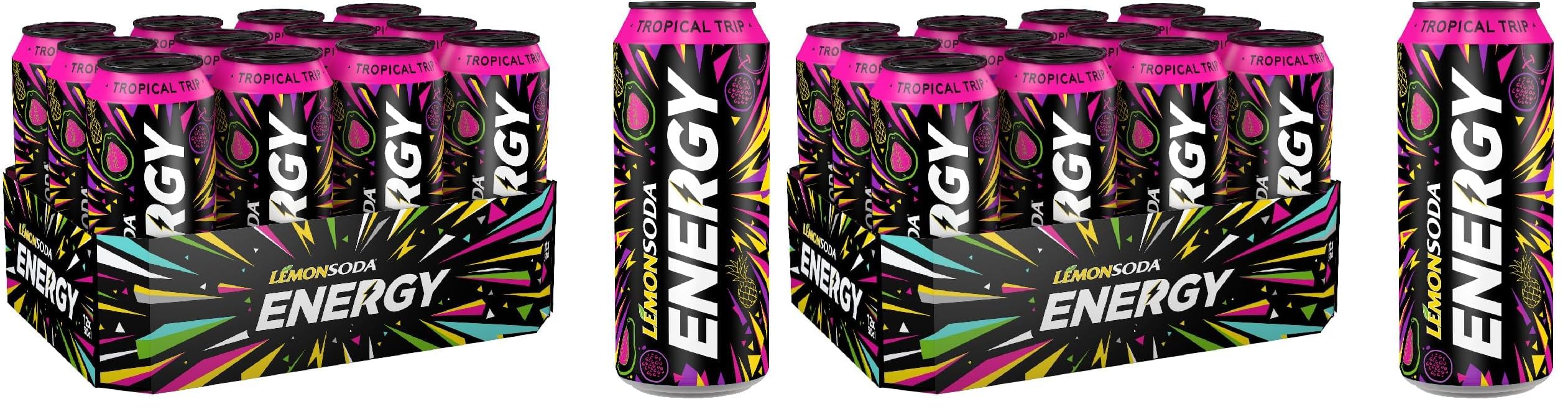 Lemonsoda Energy | Tropical Trip, Energy Drink al Gusto di Frutta Tropicale, 12 Lattine da 50 cl, con Mix di Frutta, Vitamine e Caffeina (Confezione da 2)