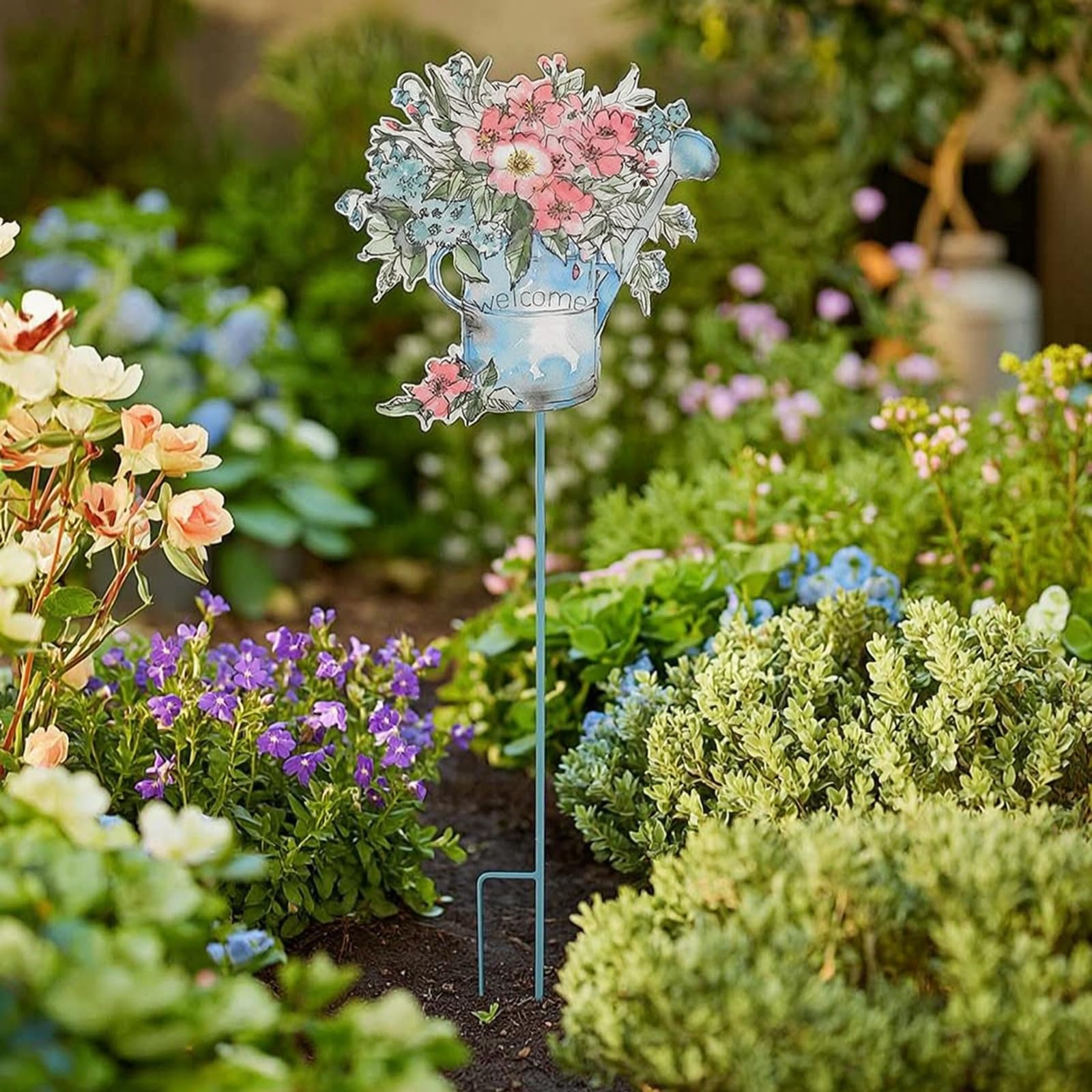 Asta Decorativa con Gancio Decorativo Giardino Stabile Decorazione per Appassionati di Giardinaggio, Blu