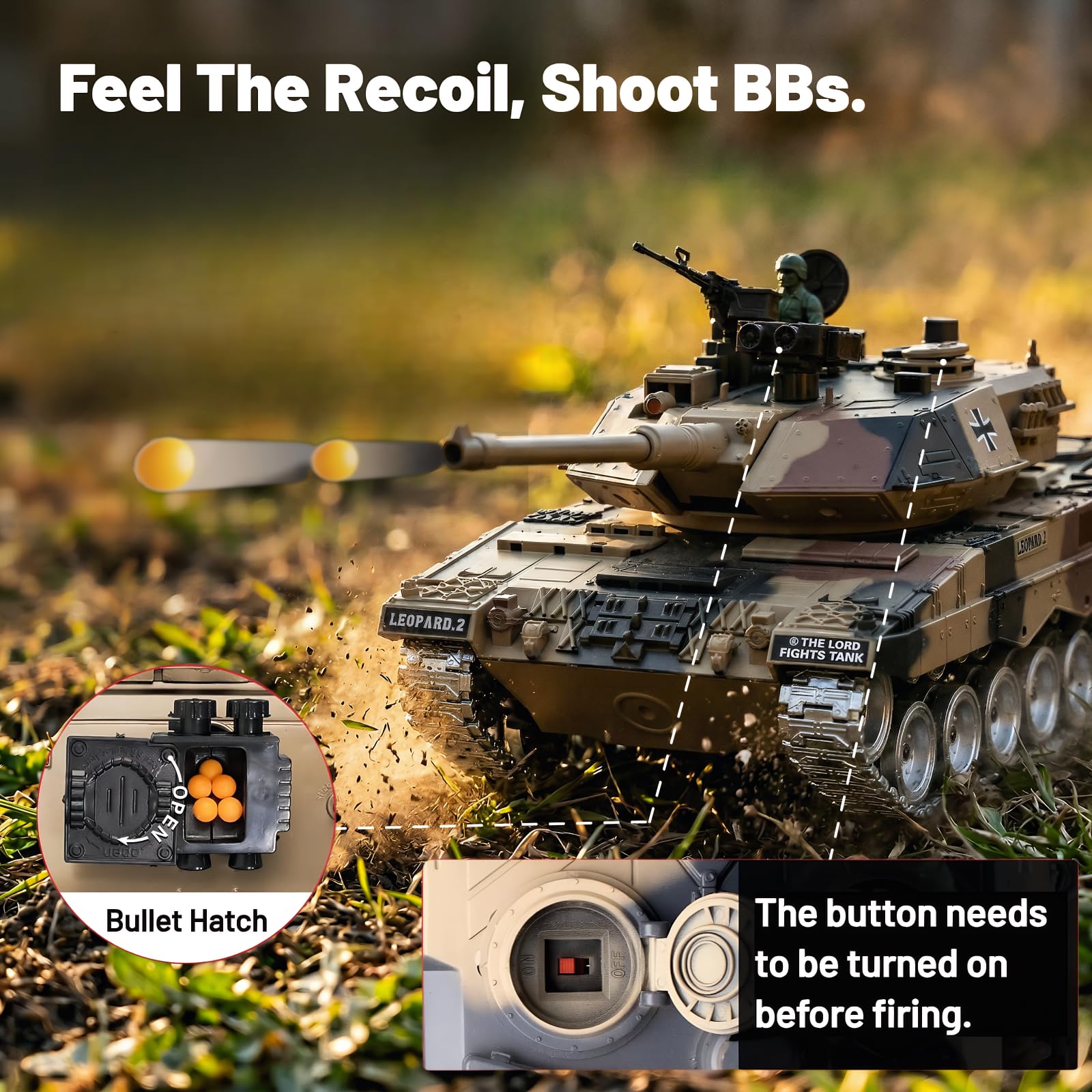 Tanque RC Leopard 2A 1:18 Orugas Metálicas – Humo Sonido 2.4GHz Rotación 360° | Tanque Teledirigido Militar Regalo Niño 8 Años | Kit Completo