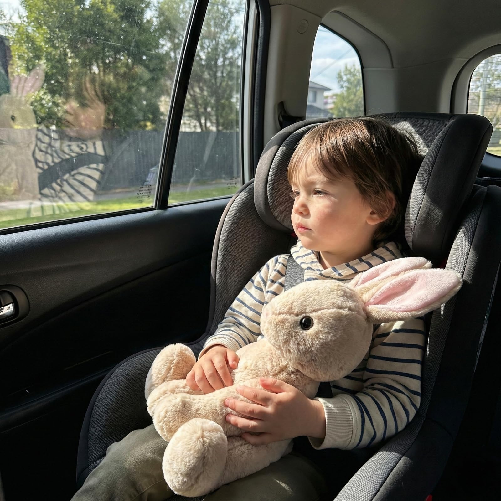 WEIGEDU Adorable conejito de peluche, juguete de peluche SOFE para niños, niñas, bebés, cumpleaños, Pascua, Navidad, regalo para dormir, 17.3 pulgadas, beige y rosa
