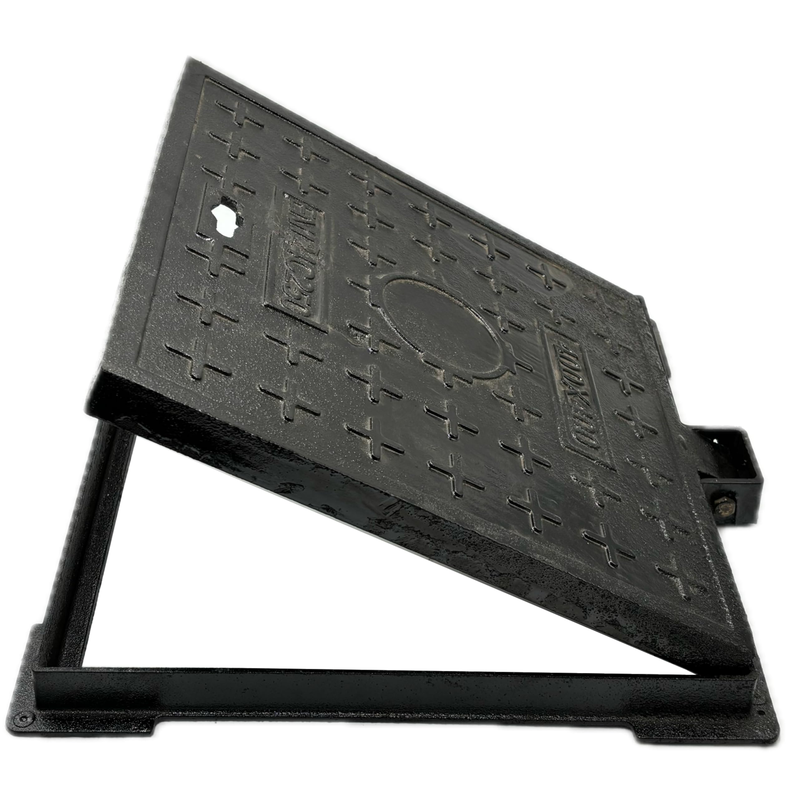 DuuMuut 16x16 Cast Iron Manhole Cover and Frame, Black Septic Tank Lid with Base, Square Sewage Basin Cover, Heavy Duty Flat Cover for Corrugated Pipe or Riser (True Size 15.8X15.8)