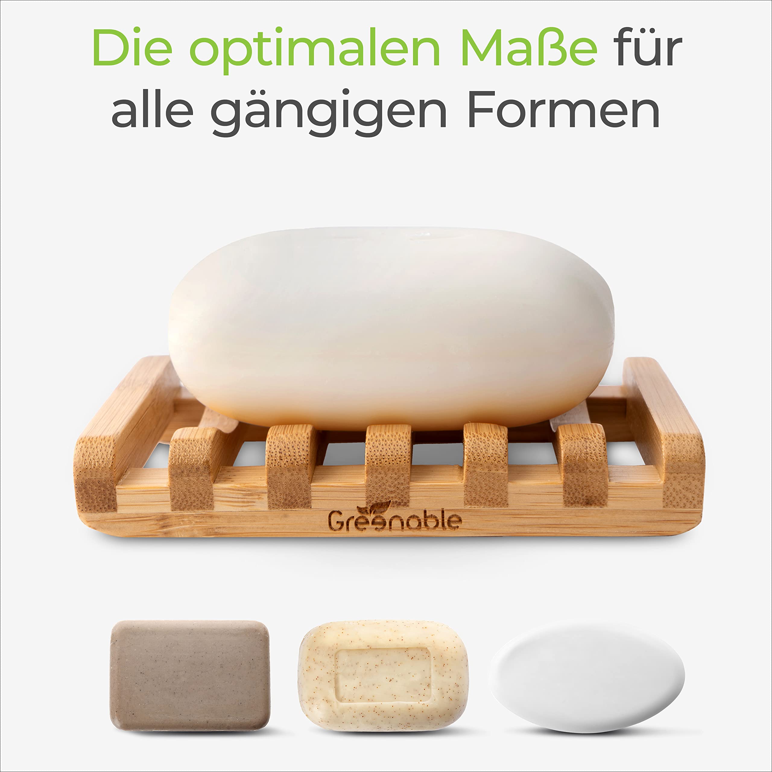 Greenable ® Mydelniczka i 2 woreczki na mydło – tacka ociekowa z bambusa z efektem szybkiego schnięcia – woreczki z sizalu z efektem peelingu – 100% wolne od BPA – wegański i zrównoważony zestaw mydła