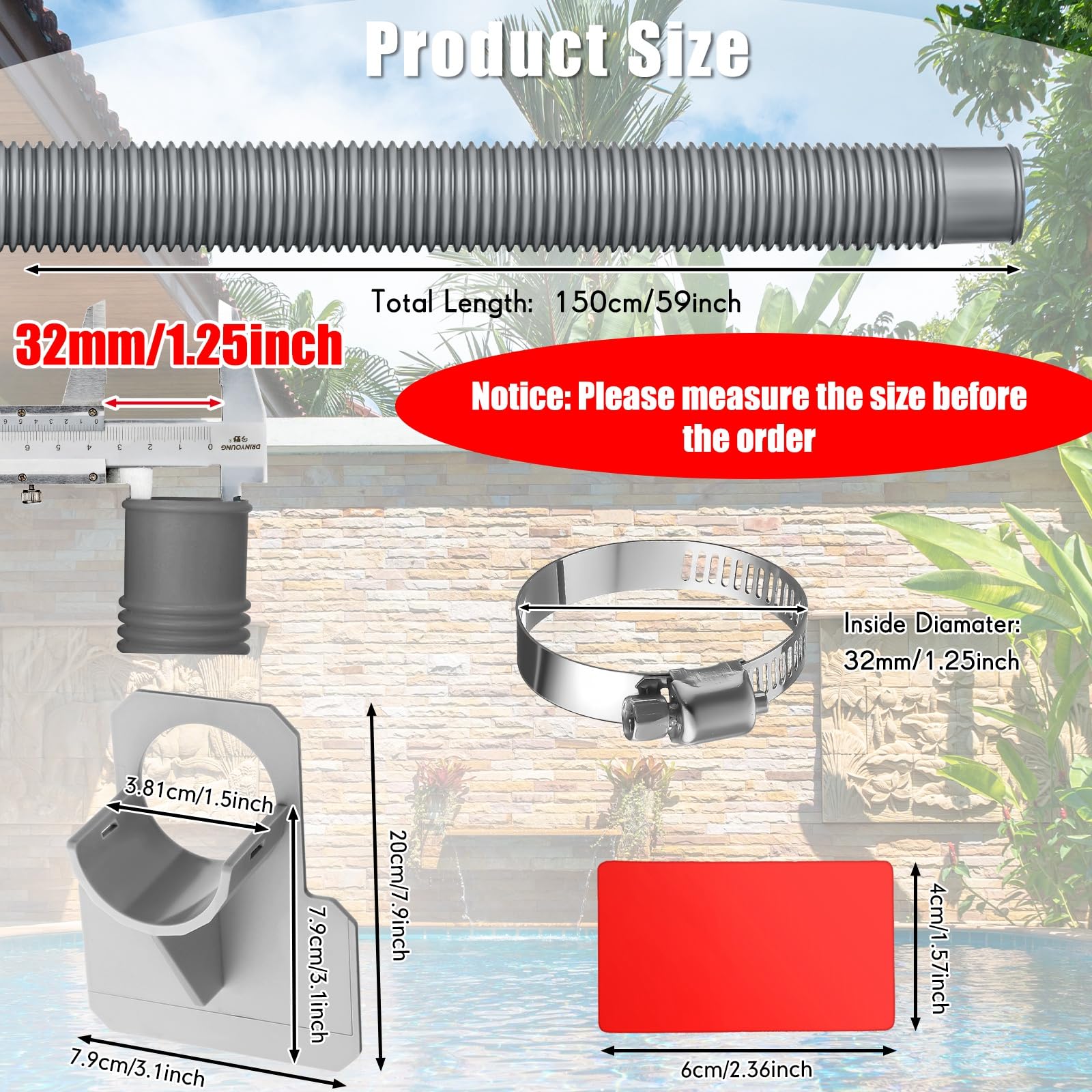 Tubo Di Ricambio Per Pompa Piscina – Diametro 1,6 Cm (1,5") In PE, Adatto Per Filtri A Sabbia E Acqua Salata, Antigoccia