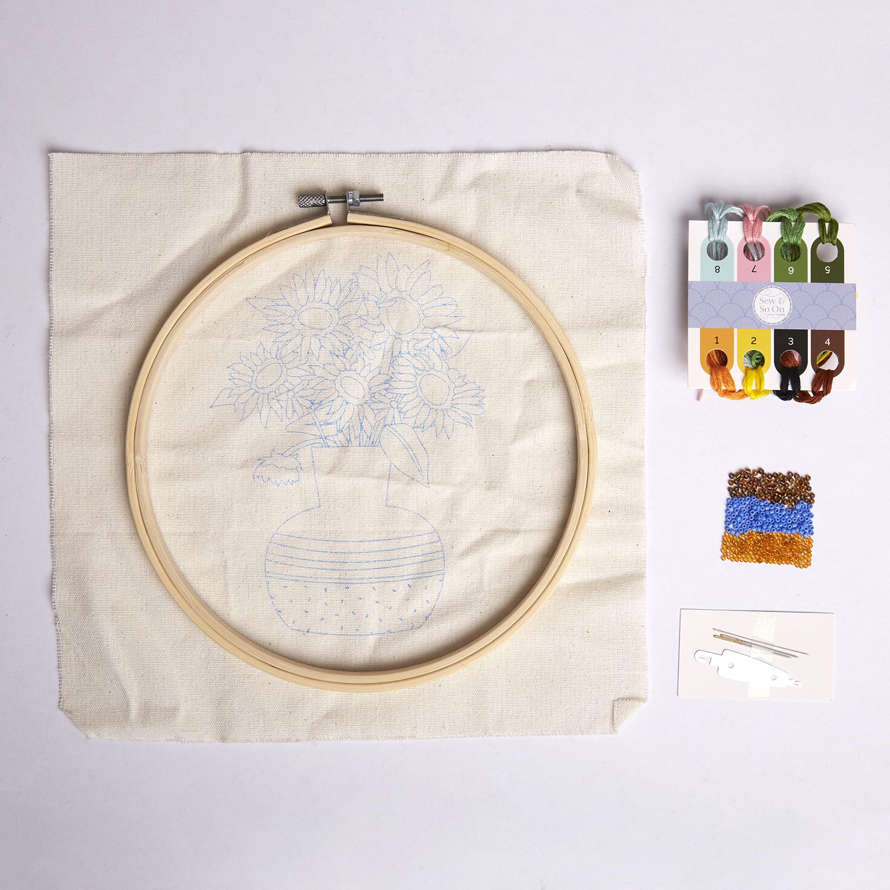 Sew and So On Premium Embroidery Kit, Sunflowers, Kits for Adults Cross Stitch for Beginners Gift Idea with Patterns - Image 2