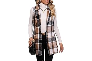 MakeMeChic Women's Plaid Vest Casual Style Lapel Neck Sleeveless Blazer Outwear