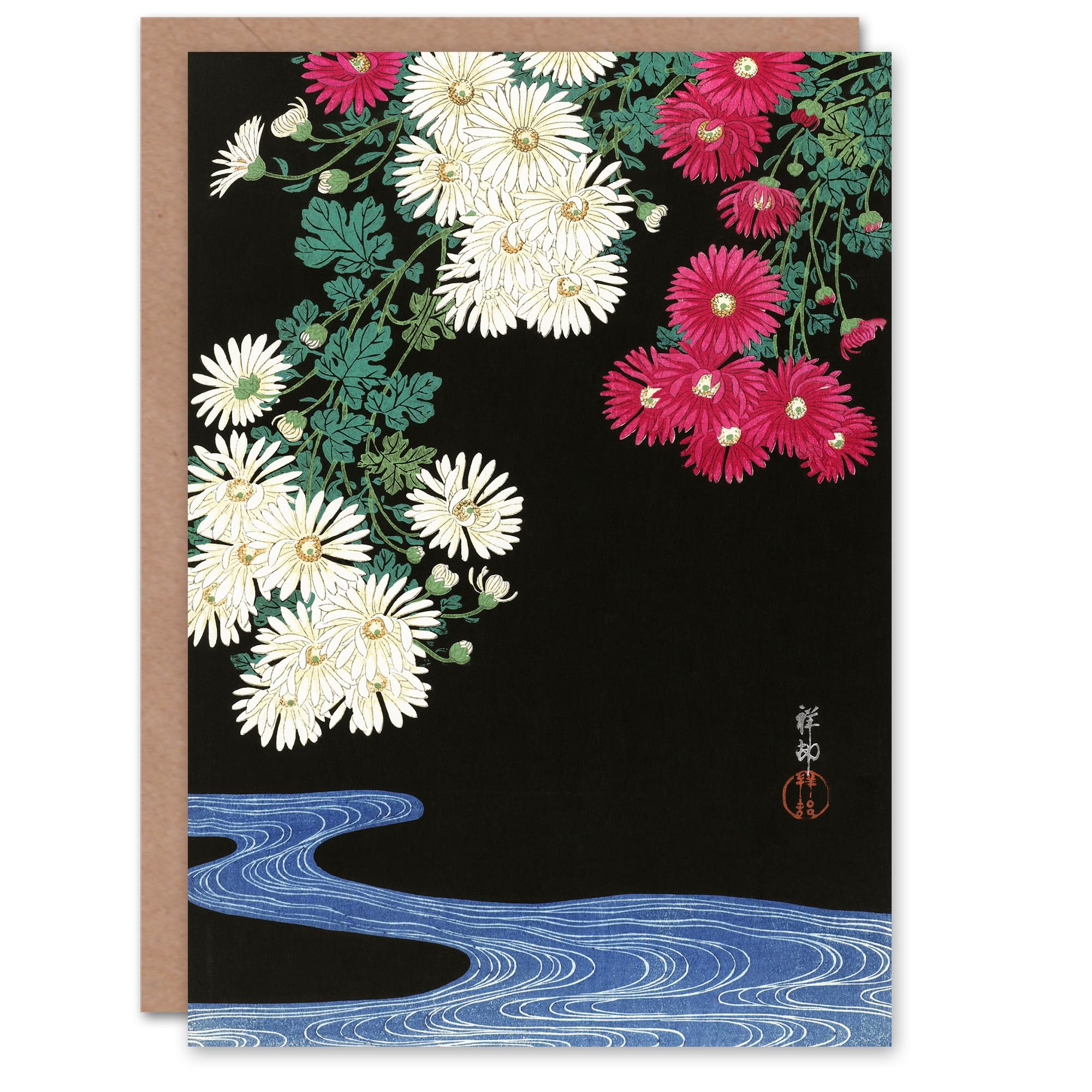 Artery8 Ohara Koson Japanese Art Card Chrysanthemums and Running Water