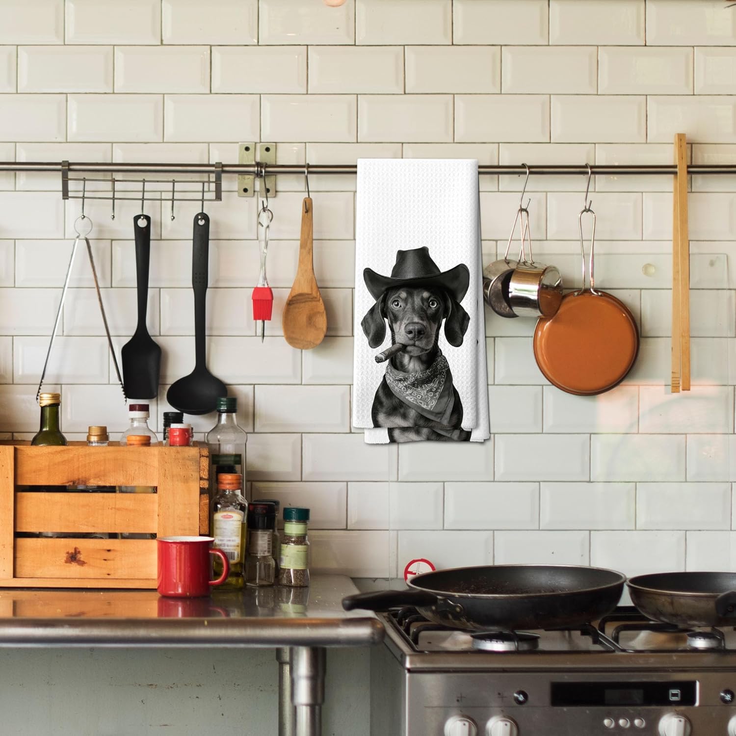 Funny Dachshund Kitchen Towel, Funny Kitchen Decor, Dachshund Gifts for DogLovers Women, Western Retro Farmhouse Decor, Dining Room Decorative Tea Towel Dish Towels 16x24 Inch - Image 7