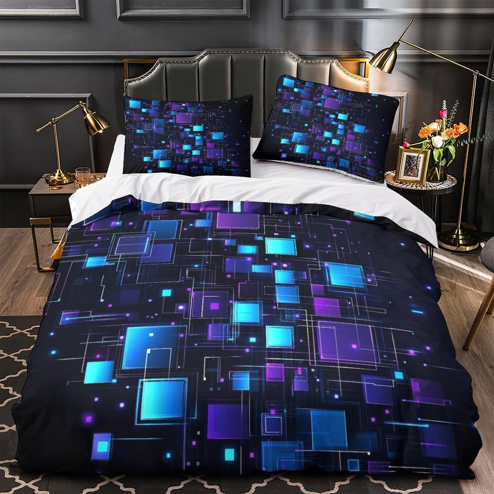 Parure de lit techno 3D : housse de couette imprimée et taies faciles à laver