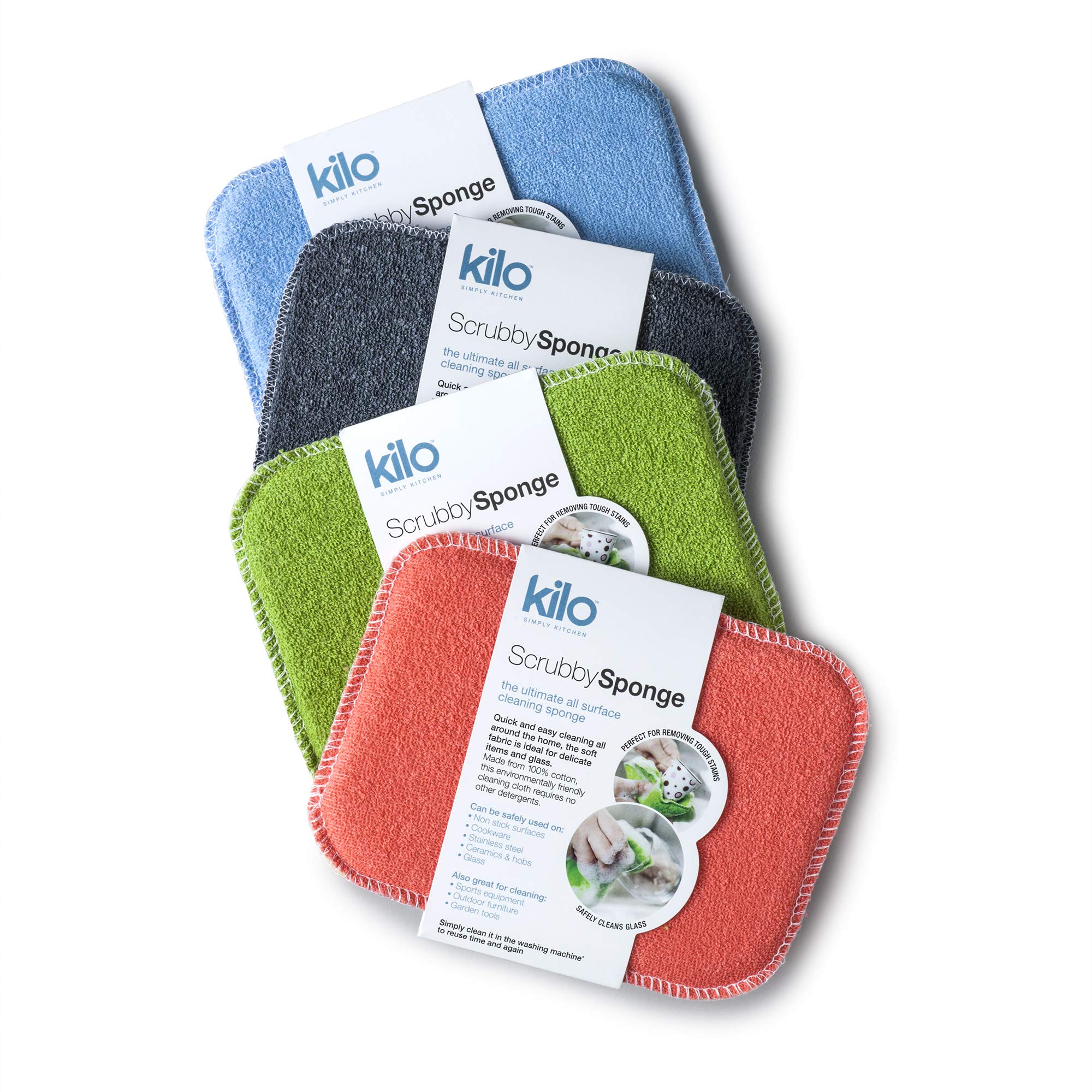 Kilo Various Scrubby Sponge-Non-Scratch Pot Scourer With Absorbent Core, Multi-Purpose Set Of 4, One Size,17X13cm Set Of 4