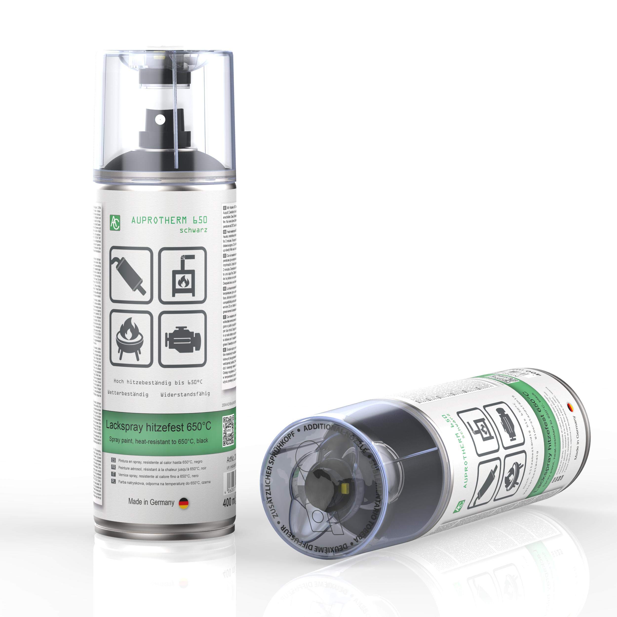 AUPROTEC Lackspray AUPROTHERM 650 schwarz Motor Lack Sprühlack Hitzefest 650°C Spray 12x 400ml