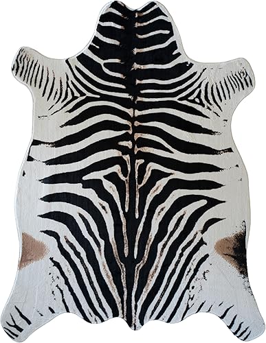 Vista 2 de rugoo Alfombra con estampado de cebra de 4.6 x 6.6 pies, color blanco y negro, alfombra de piel sintética con estampado de animales, alfombra