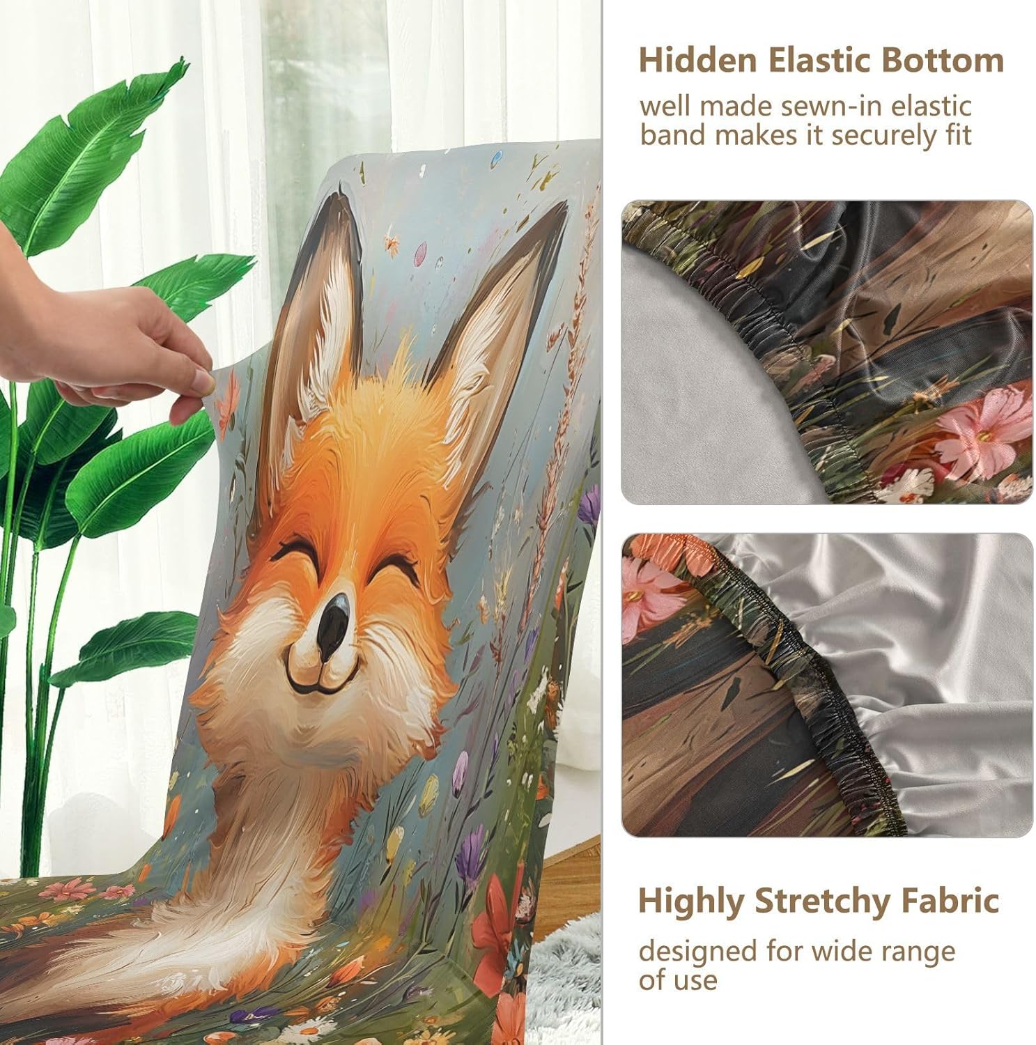 ALAZA Chair Covers for Dining Room, Smiling Fox Stretch Chair Cover Sets Chair Protector Removable Washable for Ktichen Restaurant Hotel