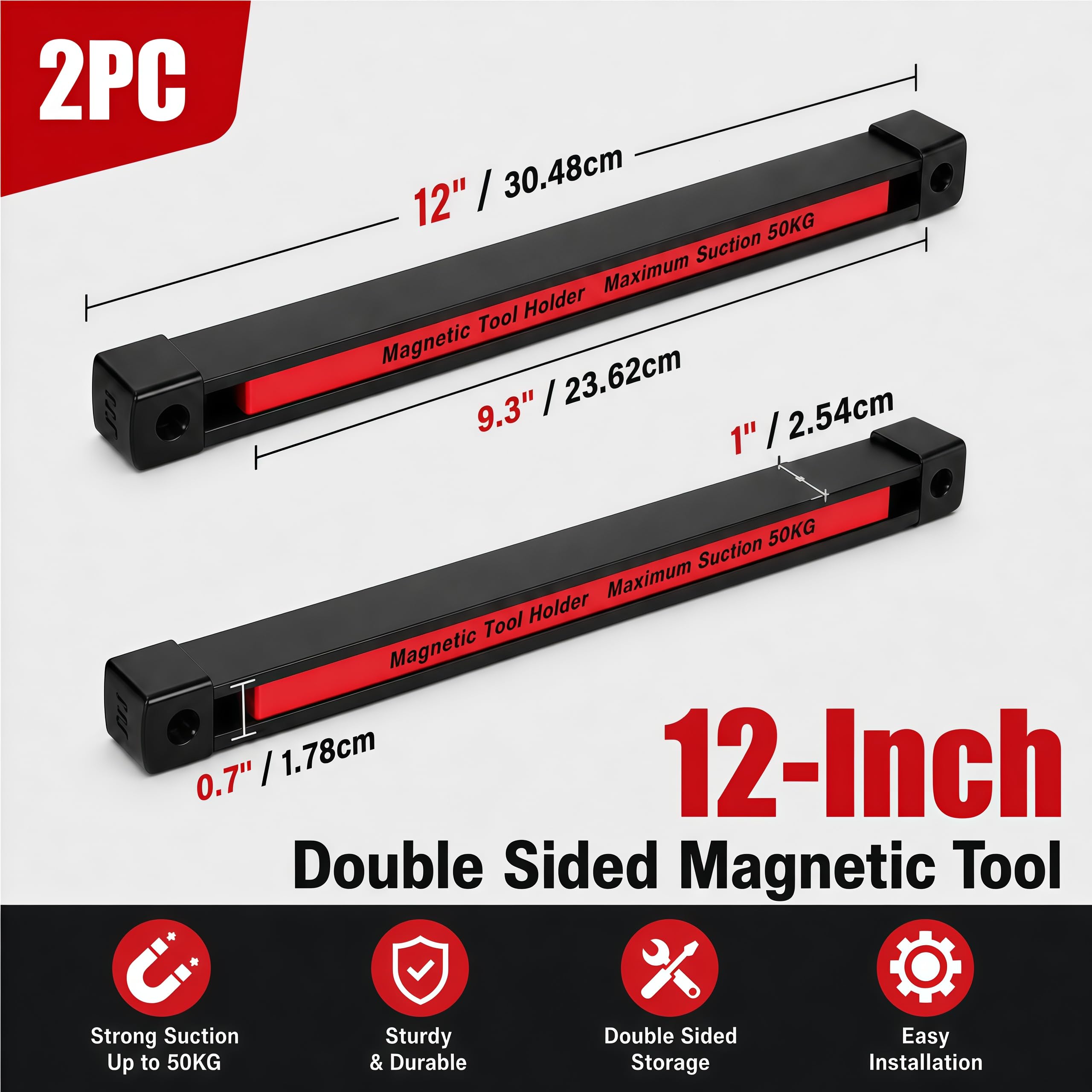 Double Sided Magnetic Tool Holder, 12 Inch Magnetic Tool Bar 2 Pack — Amazon image 4