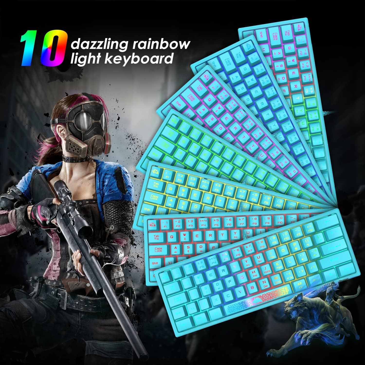 60% Kompaktowa Klawiatura Do Gier Zestaw Mechaniczne Odczucie Mini Ergonomiczna Podświetlana Klawiatura RGB - Oddychająca Dioda LED 12000 DPI Ultralekka Mysz Z Powłoką O Strukturze Plastra Miodu