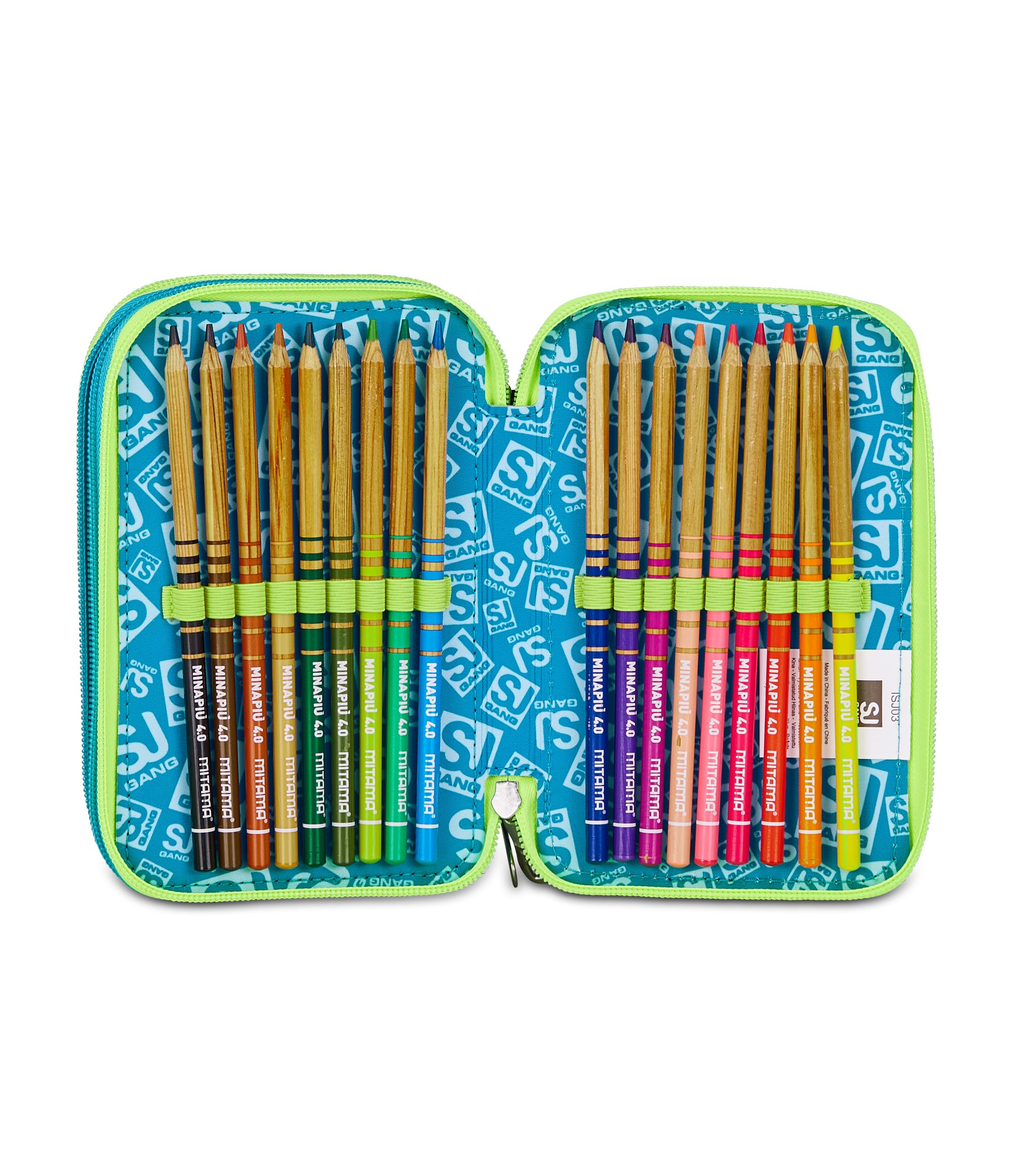 SJ GANG STYLE JAM GANG Trousse Scolaire 3 Zip, Bleu, Porte-Stylo Triple Compartiment Complet avec Stylets, Crayons, Couleurs, Accessoires Sac à Dos, école Primaire, Enfant, Bleu, Moderne