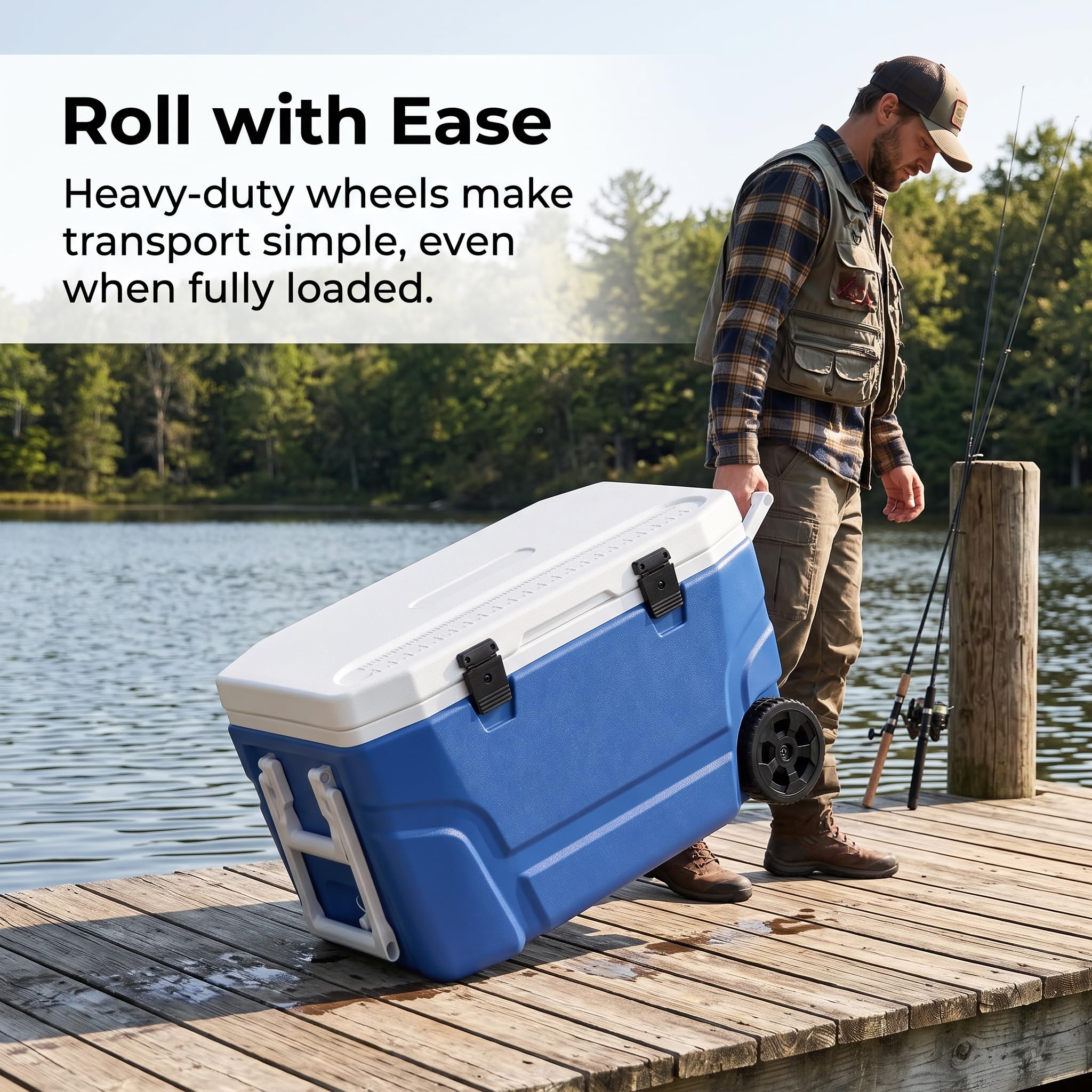 Ghiacciaia Portatile 65L con Ruote, Contenitore Termico Passivo per Pesca e Campeggio