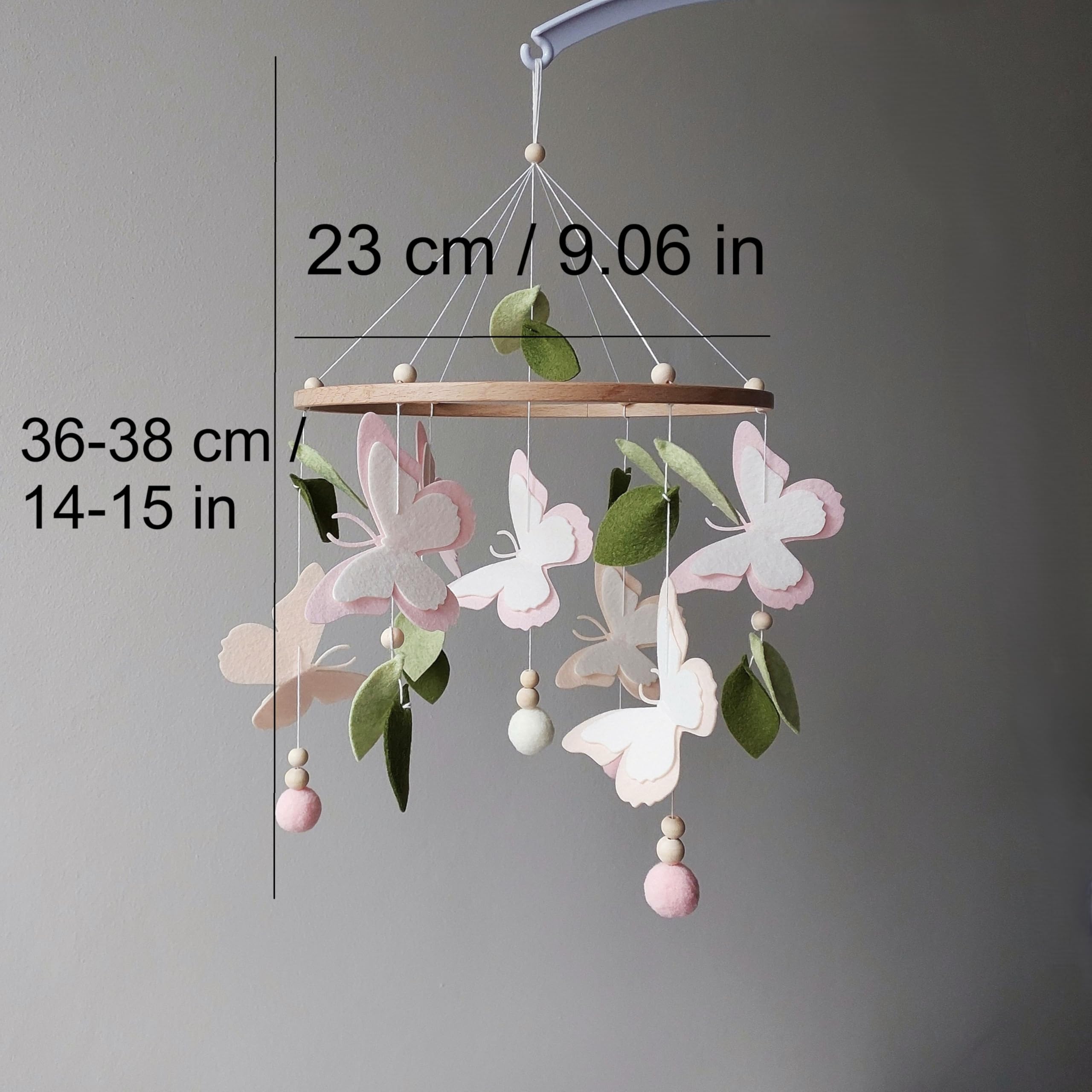 Schmetterling Baby Mobile für Mädchen – Florales Wiegenmobile zum Aufhängen – Feen-Garten Deko fürs Babyzimmer – Botanische Nursery Deko – Tropisches Babybett Mobile