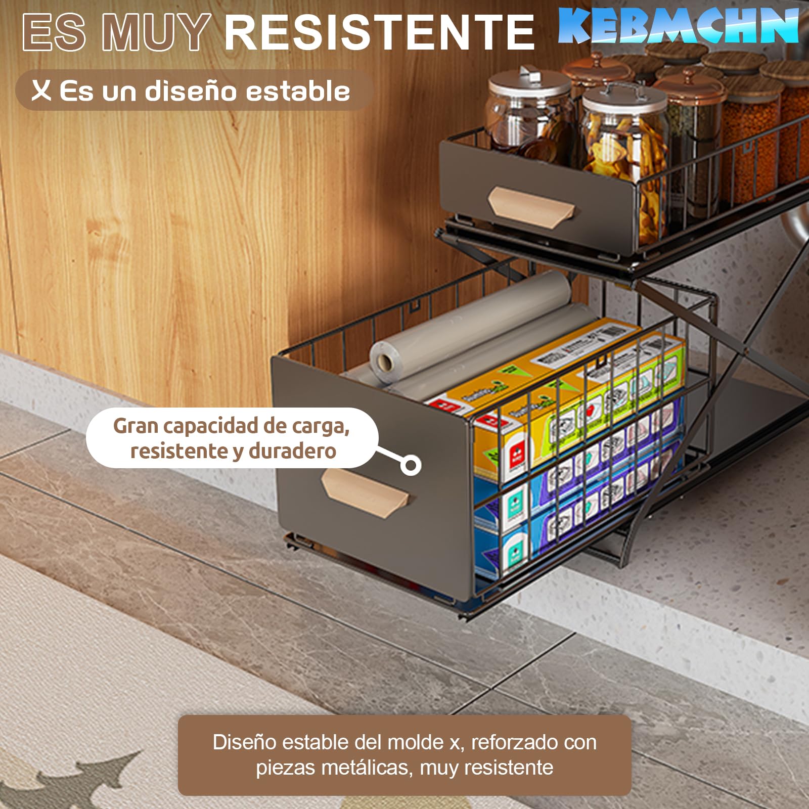 Organizador de cocina plegable de 2 niveles, 26 x 40 x 43 cm, estante para especias, cajón extraíble regulable en altura, organizador para armario que ahorra espacio, para especias, cosméticos, baño