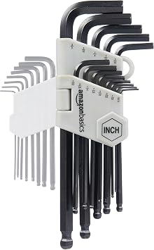 Amazon Basics Hex Key Allen Wrench, Long Arm, Ball End, Metric and Standard Sizes, Chrome Vanadium Steel, 26-Piece with Storage Case