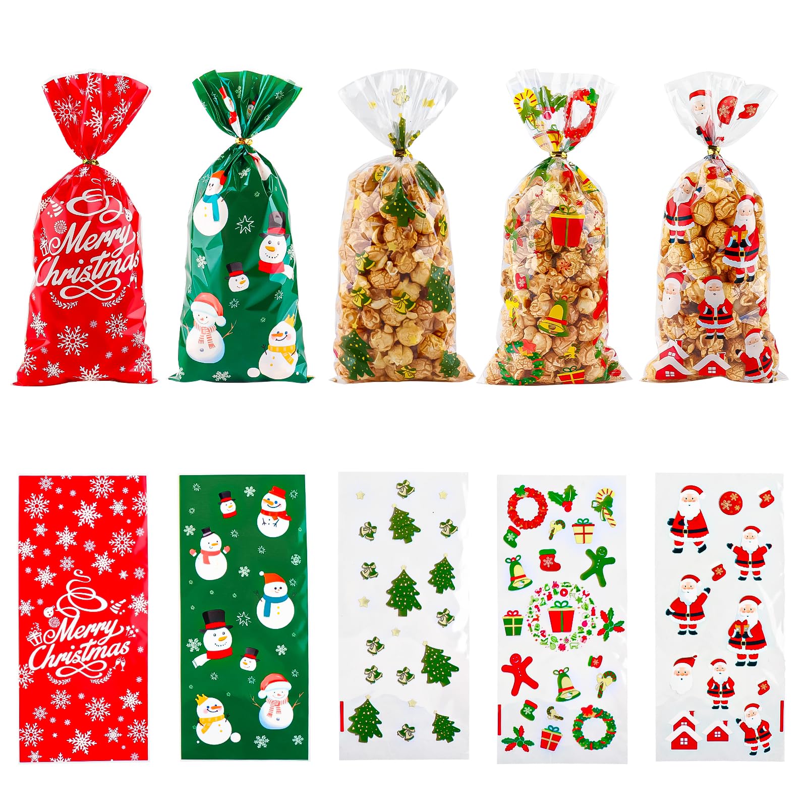 Zi Lan 50 Pcs Zi Lan 50pcs Christmas Cellophane Treat Bags, Santa Claus Xmas Favor Gift Candy Bags for Christmas Party Decorations Supplies with 50pcs Twist Ties A2