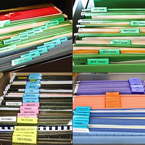 Miniatura 7 de Pestañas para carpetas de archivos, 60+120 juegos de pestañas colgantes multicolor con insertos, plástico transparente de 2 pulgadas para una