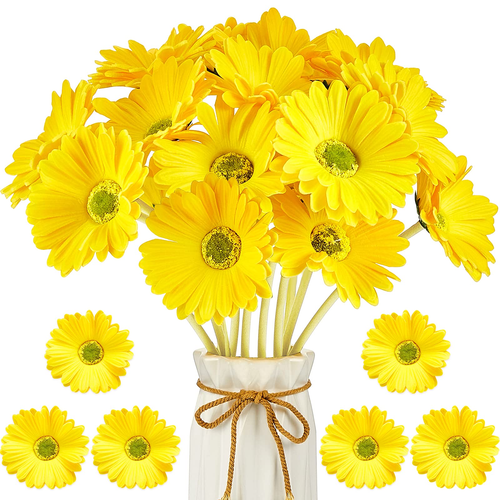 Fleurs artificielles gerbera jaune (18 pièces, 38 cm) pour maison et cuisine