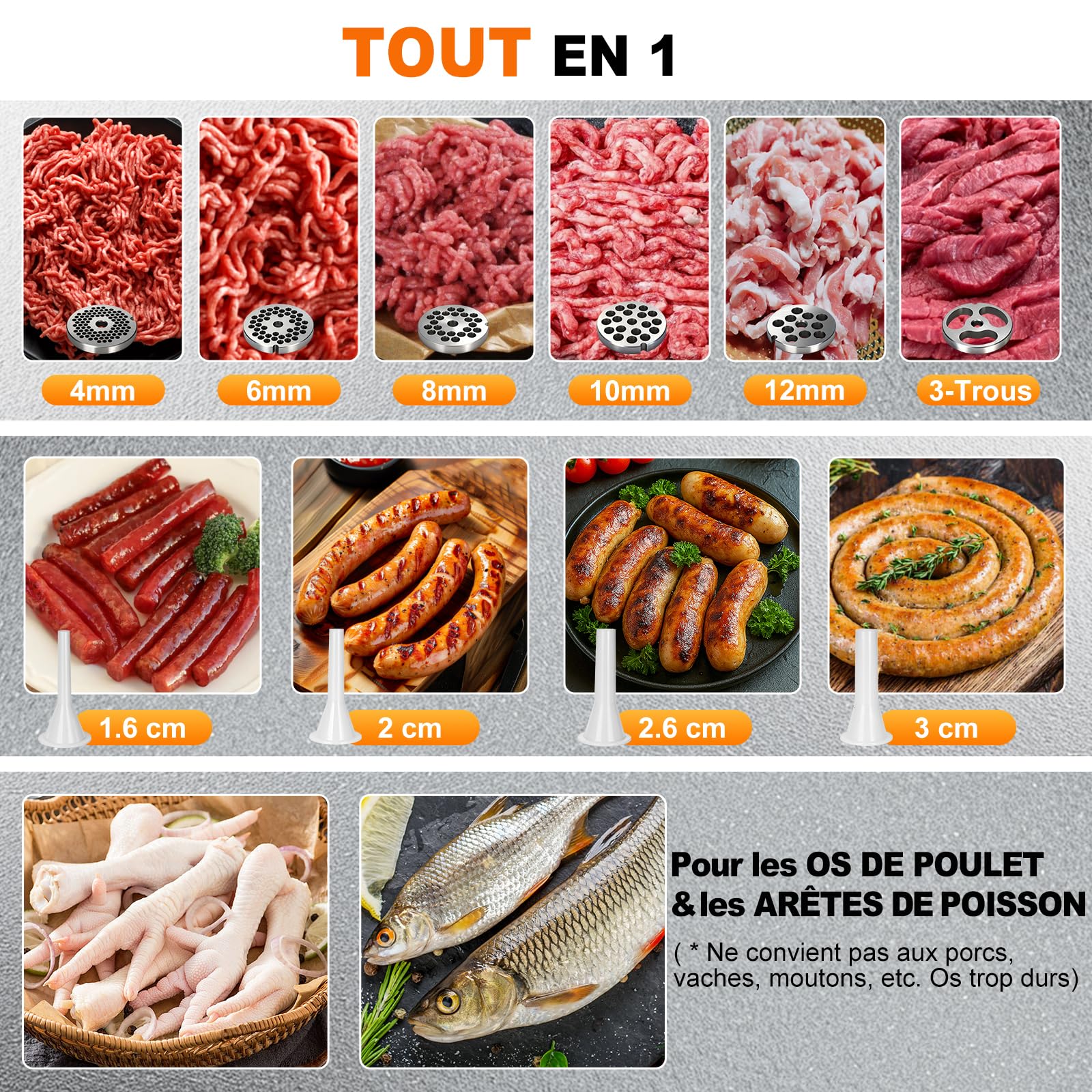 Anatole Hachoir a Viande Électrique Professionnel 1300W Acier Inox Intégral