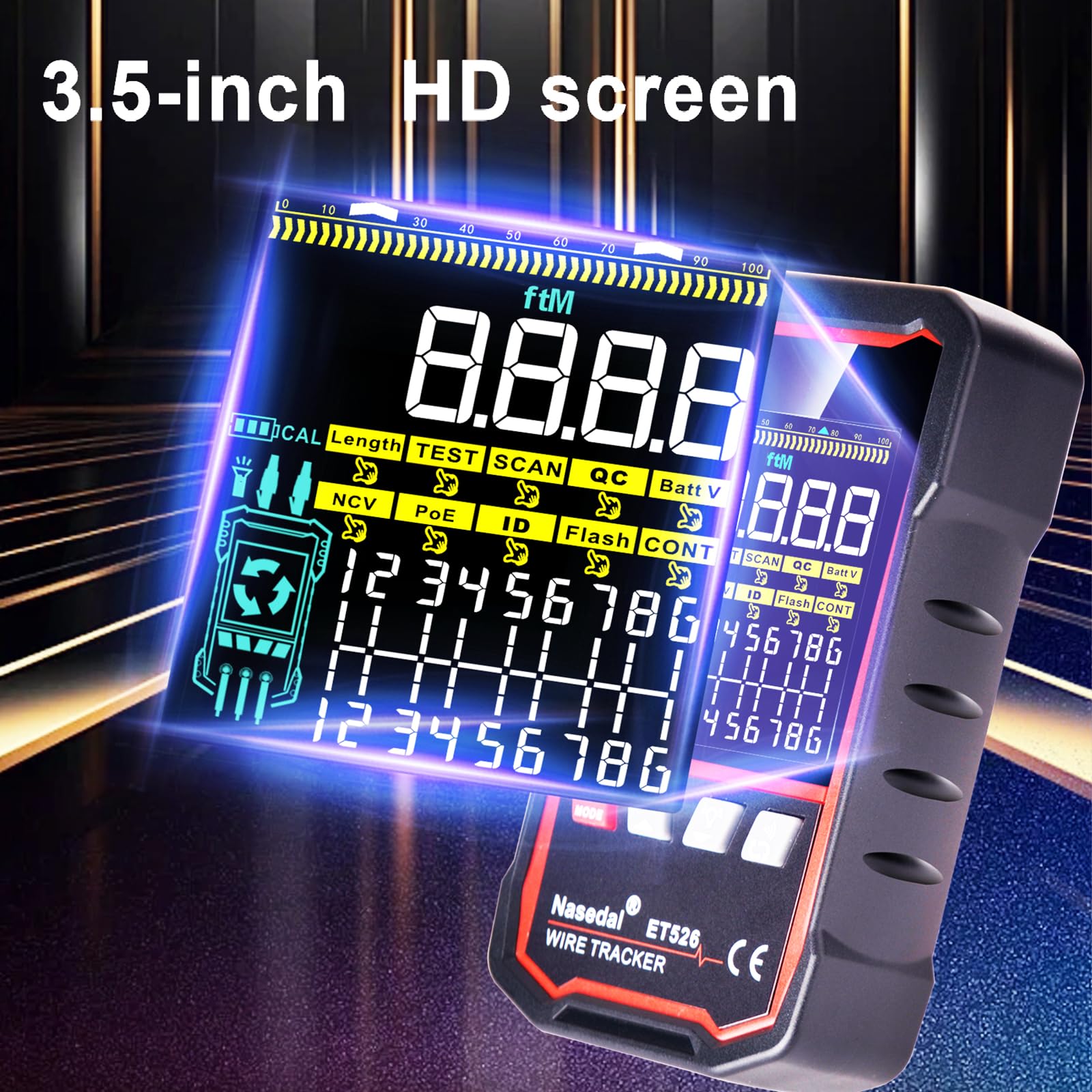 Network Cable Tester Wire Tracker Tone Generator Ethernet Tester Multímetro VFL 3 en 1 RJ45 CAT5 CAT6 CAT7 CAT8 RJ11 Cable Length Cable Mapping Test Port Flashng 3 pcs Remote (ET526)