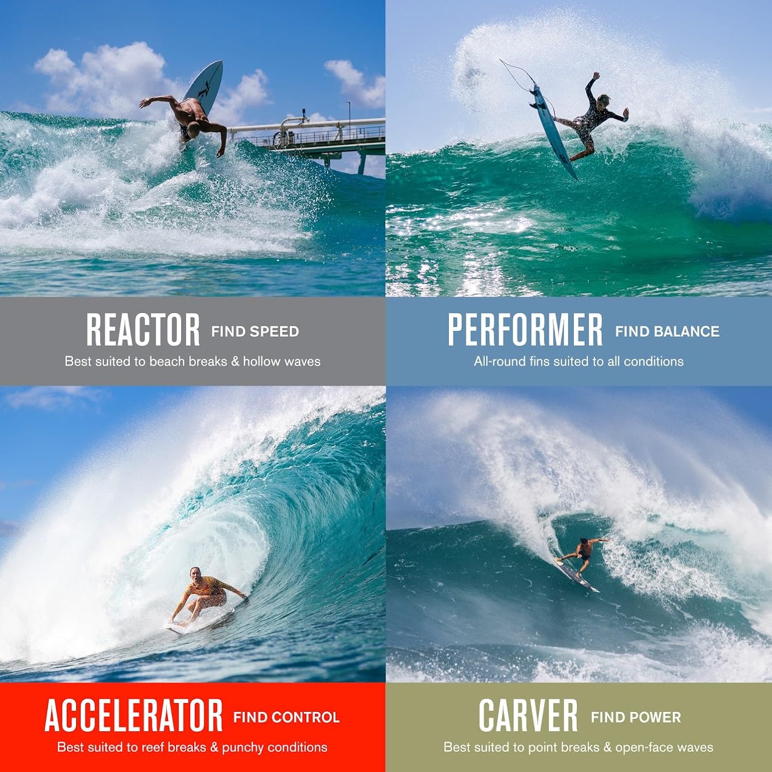 FCS II Al Merrick Thruster Surfboard Fin Set – PC Construction for Speed, Drive & Power, Ideal for Steep Hollow Waves