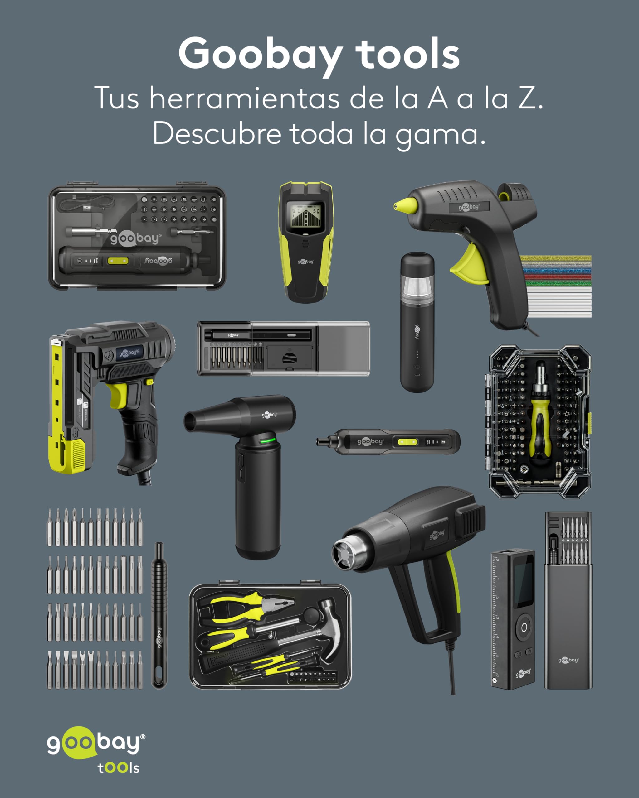 goobay Destornillador eléctrico a batería 58 en 1 con 50 puntas de precisión, funda de aluminio magnética, 4 luces LED de trabajo, carga USB-C, ideal para electrónica, mecánica precisión y bricolaje