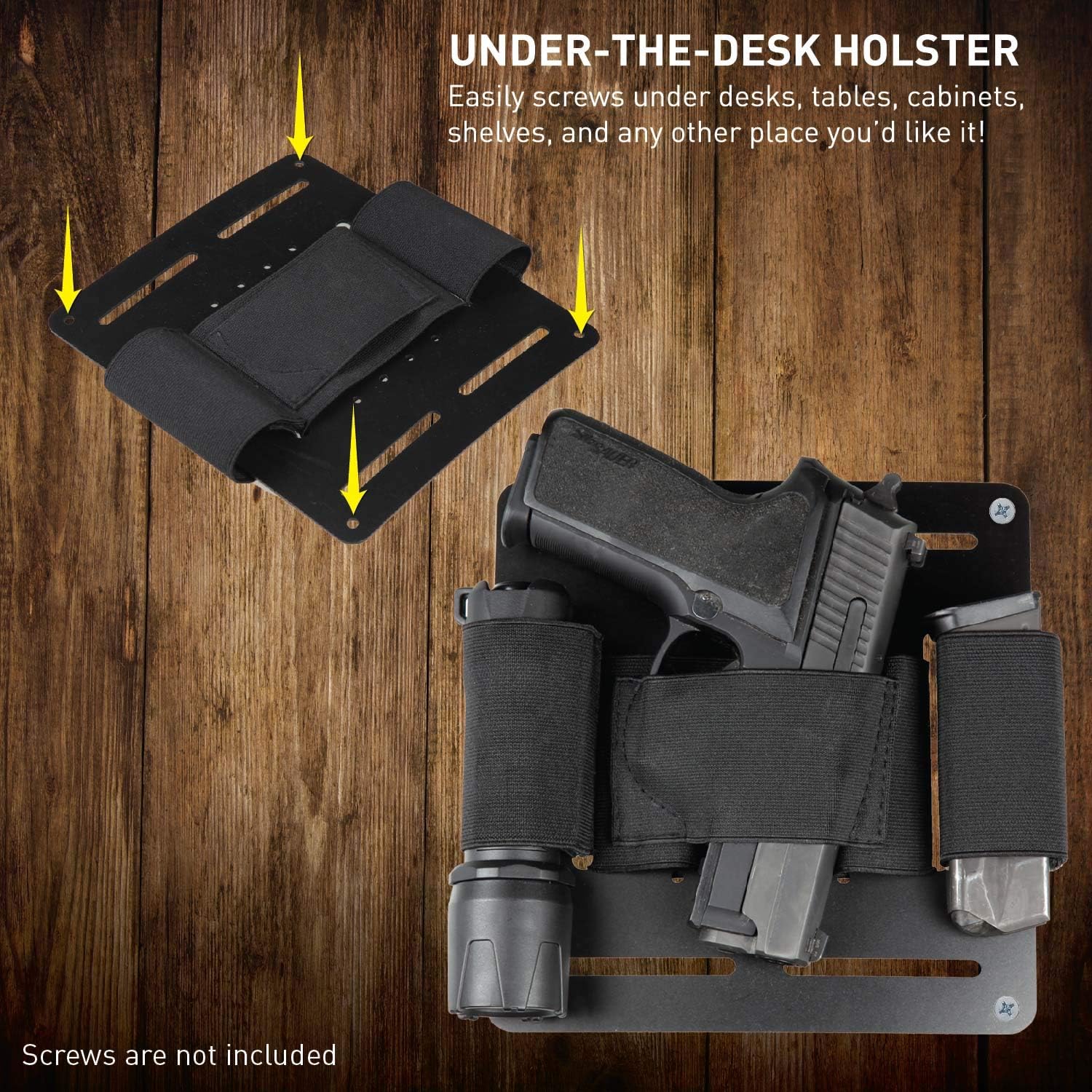 Stinger Tactical Bedside & Under Desk Holster - Backup Pistol & Handgun Holder, Mattress & Vehicle Seat Organizer, Magazine & Flashlight Loop, Purse Gun Holder