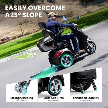 Super Large Electric 3 Wheel Mobility Scooters, 800W Wheelchair Device