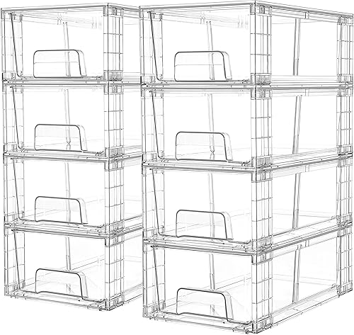 Miniatura 13 de Vtopmart Paquete de 4 cajones grandes apilables de almacenamiento de despensa de cocina, contenedores organizadores transparentes con asas,