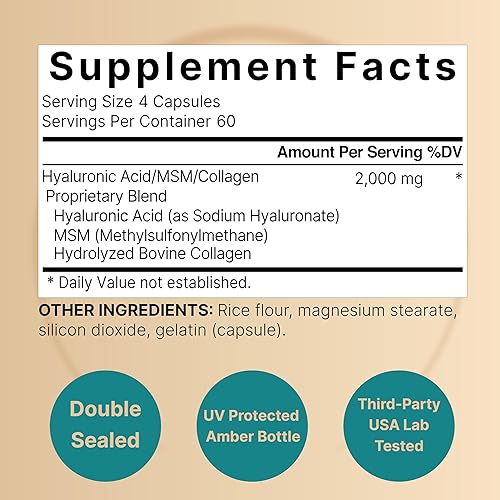 Miniatura 2 de NatureBell Ácido hialurónico con vitamina E 125 mg 180 cápsulas apoya antioxidante hidratación de la piel y lubricación de las articulaciones sin OMG