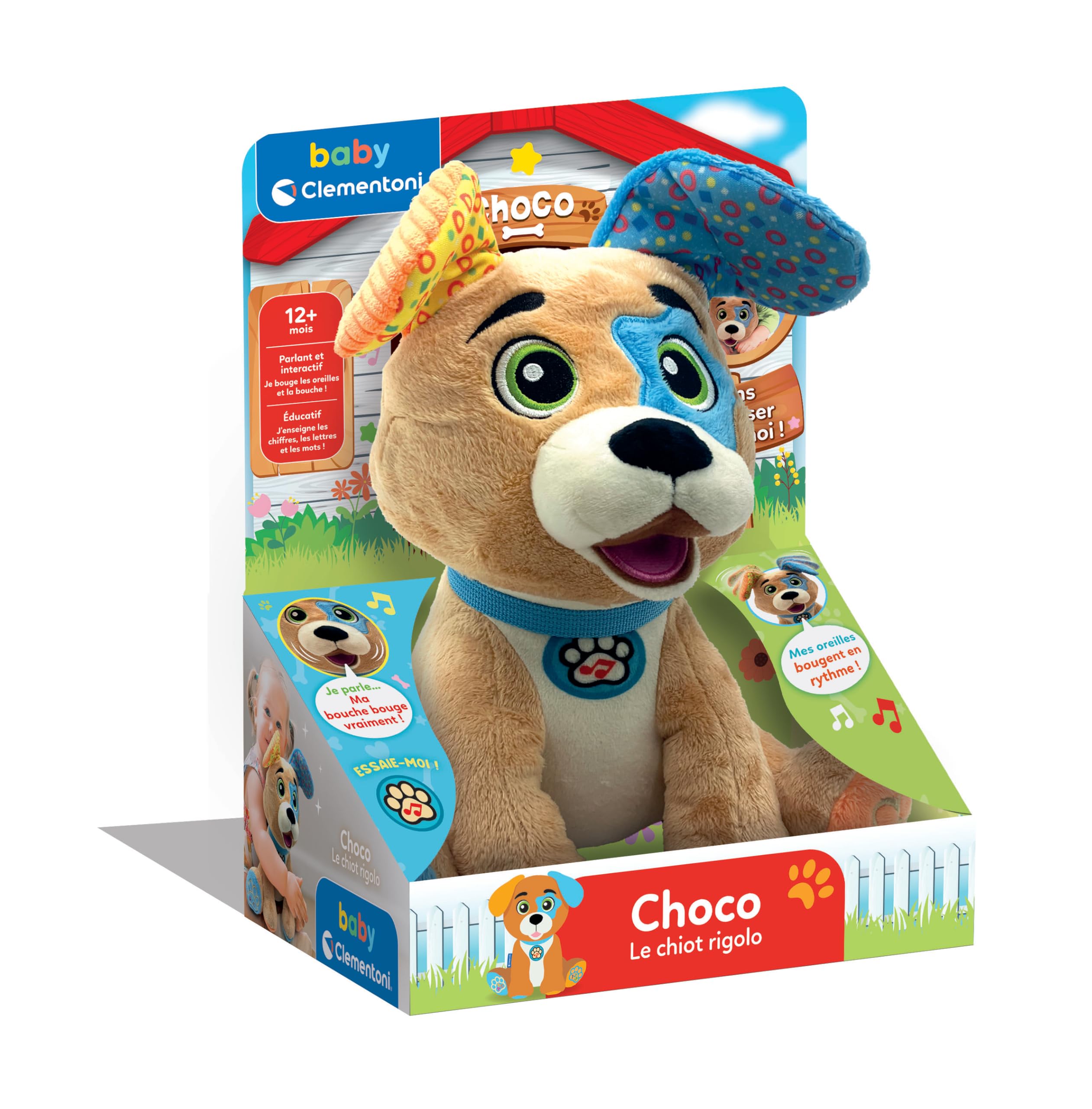 Clementoni | Choco, Le Chiot Rigolo – Jouet Interactif pour Bébés 10 Mois+ | Apprentissage Lettres et Chiffres | Chansons, Mélodies et Sons Parlants | Peluche Éducative | Idée Cadeau
