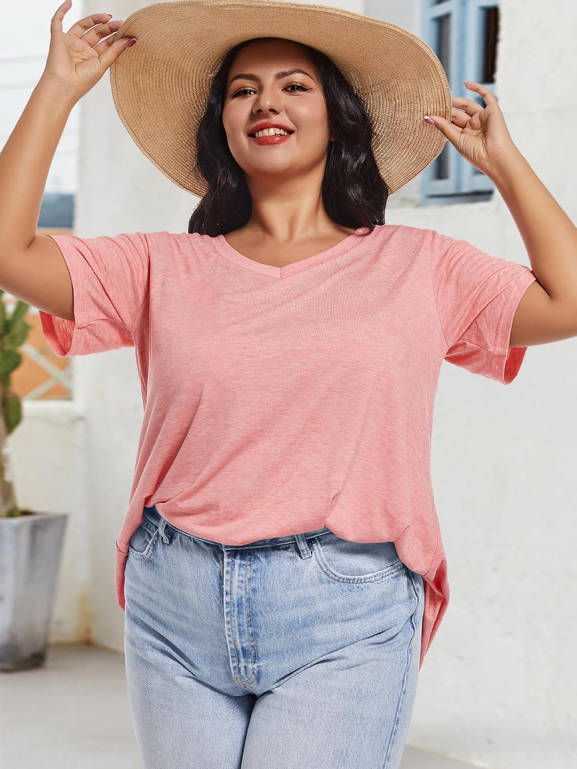 JOELLYUS Plus Size Tops for Women Summer Top Loose Fit Tee Shirts V Neck Short Sleeve Blouse - Image 5