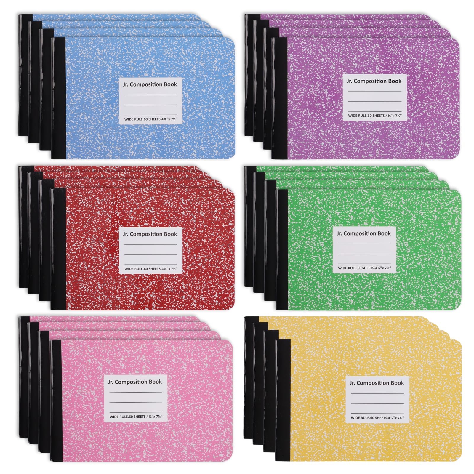 BESARME 24 quaderni per composizione, quaderni colorati in marmo piccolo, tascabile, per studenti, forniture per il rientro a scuola, a righe larghe, 11,2 x 19,1 cm