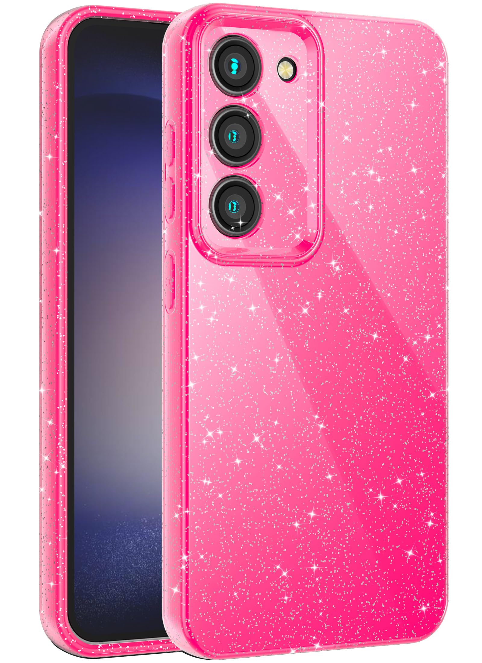 Sparkly Case for Samsung Galaxy S23, Cute Neon Bright Color Phone Cases for Women Girls, Glitter Shiny Bling Slim Fit Soft TPU Shockproof Cover with Camera Protection, Hot Pink